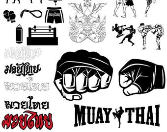 Muay Thai Kickboxing Bundle: Font, Logo, Silhouette (Digital Download)