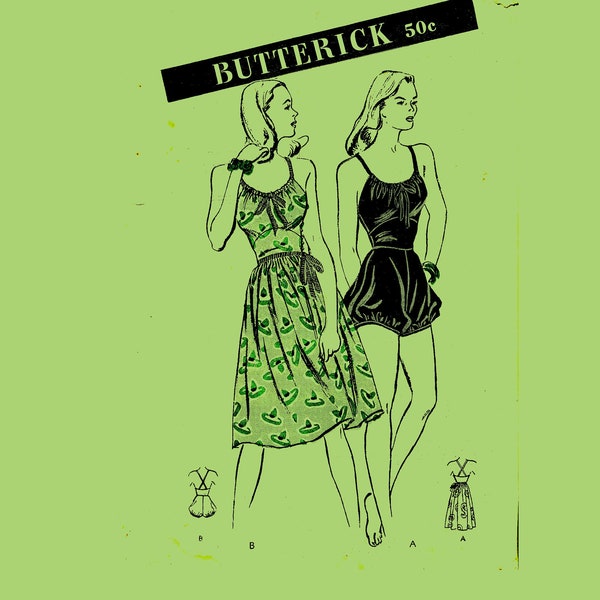 PDF 1950's playsuit // Top Bloomers Skirt Shorts playsuit // Bust 32  size 14 // Butterick 3804