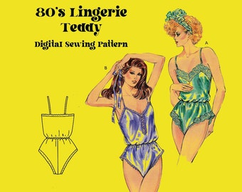 Vintage Teddy Digital Sewing Pattern // Lingerie sewing Vintage Lingerie 80s Lingerie // Kwik Sew 1586