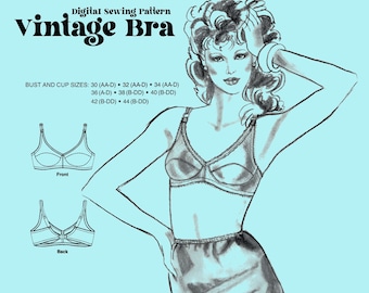 Reggiseno vintage anni '80 // Cartamodello digitale // Taglie 20 - 44 AA - DD // Coppa a due pezzi // Allunga e cuci 2045