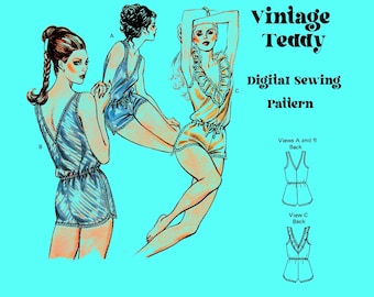 Vintage Teddy Digital Sewing Pattern // Lingerie sewing Vintage Lingerie 80s Lingerie // Kwik Sew 1327
