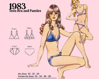 Vintage Lingerie Sewing // Teen Triangle Bralette and Panties // Kwik Sew 1286 // Sewing Lingerie PDF Sewing // Lace  Lingerie Sewing / 1983