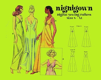 Patron de couture numérique chemise de nuit des années 1970 / / tissu tricoté en nylon et tricot de robe / / vintage patron de couture numérique / / Kwik Sew 875