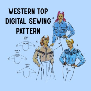 Ladies Long Sleeve //Rodeo Western Blouse // Collar Top  Fringe // Woven Top Sewing Pattern // Kwik Sew 2205 Digital Sewing Pattern