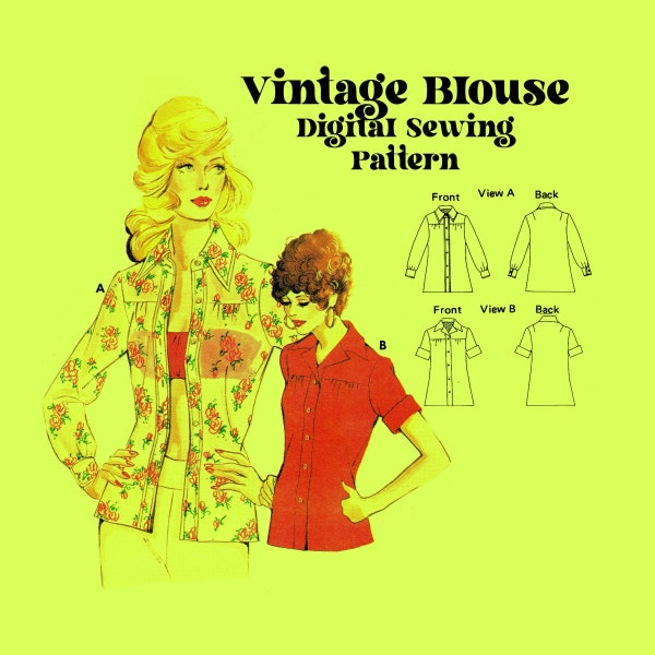 70s Sewing Pattern // Vintage Blouse //. Collared Blouse Button Up // Woven Fabric and Sheer Fabric // Kwik Sew 580