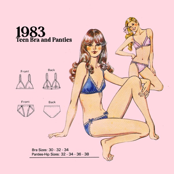 Vintage Lingerie Sewing // Teen Triangle Bralette and Panties // Kwik Sew 1286 // Sewing Lingerie PDF Sewing // Lace  Lingerie Sewing / 1983