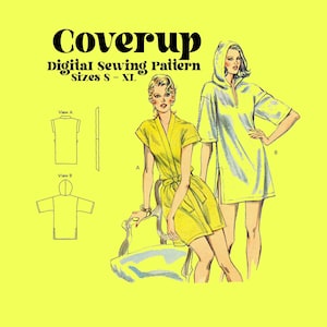 Womens Swim Cover Up // Hooded Jacket Robe Wrap Style Digital Sewing Pattern // Kwik Sew 1222