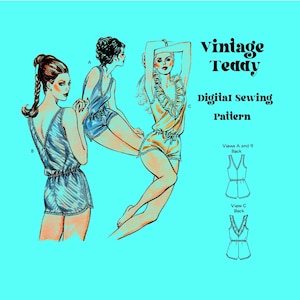 Cartamodello digitale Teddy vintage // Lingerie cucito Lingerie vintage anni &#39;80 Lingerie // Kwik Sew 1327