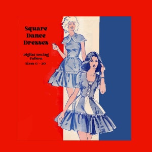 1970s Square Dance Dresses Digital Sewing Pattern // Vintage Sewing Pattern // Sizes 6 - 20 // Jean Hardy Patterns 740