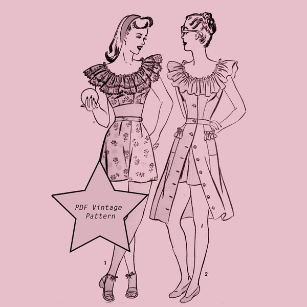 PDF 1940's Playsuit Sewing Pattern // Ruffled Playsuit // Reproduction of the Original // Advance 4214