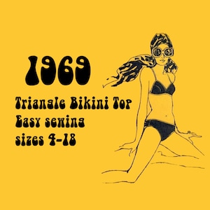 Triangelbikinitopp // PDF // 1969 Bikinitreangeltop med vaddering // Storlekar 4-18 // // Digitaliserat sömnadsmönster