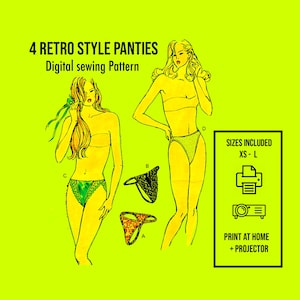 90s Panties Digital Sewing Pattern // 4 Style Panties  // Sewing Lingerie PDF Sewing // Vintage Lingerie Sewing// 2075