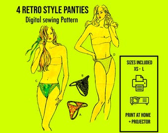 90s Panties Digital Sewing Pattern // 4 Style Panties  // Sewing Lingerie PDF Sewing // Vintage Lingerie Sewing// 2075
