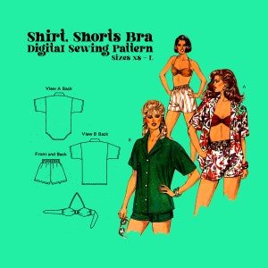 Vintage Summer Digital Sewing Pattern // Collared Top Bra and Shorts Sewing Pattern // Kwik Sew 1420