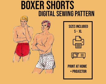 Patrón de costura para calzoncillos bóxer vintage para hombre // Bóxers para hombre // Diseñados para tejidos ligeros // 1672 / Patrón de costura digital