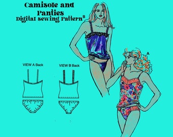 Vintage Lingerie set Digital Sewing Pattern // Camisole Tank Tank Top Panties // 90s lingerie sewing set // Kwik Sew 2285