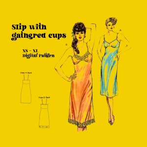PDF // 1980's Ladies Slip // Sizes XS - XL // Gathered Slip Bust // Nylon Tricot // Vintage Slip //  Digitized Sewing Pattern