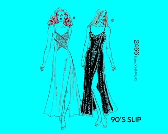 PDF // 1990's  Ladies Slip // 2466 Kwik Sew Nightgown // Sizes XS - XL // Vintage Slip //  Digitized Sewing Pattern // Princess Line