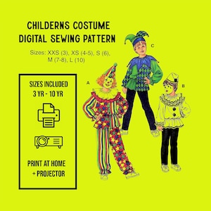 Kids Halloween Sewing Pattern // Sizes 3 - 10 year old  // / / Halloween Sewing Clown Jester // 2906