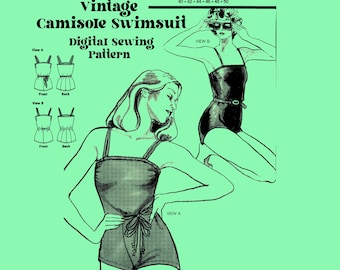 Swimsuit Digital Sewing Pattern // Camisole Swimsuit // Vintage Swimsuit / Summer sewing // One piece swimsuit // Stretch and Sew 1305