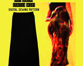 Digital Sewing Pattern // Maxi Skirt Knit Stretchy Skirt // Quick Fast Sewing