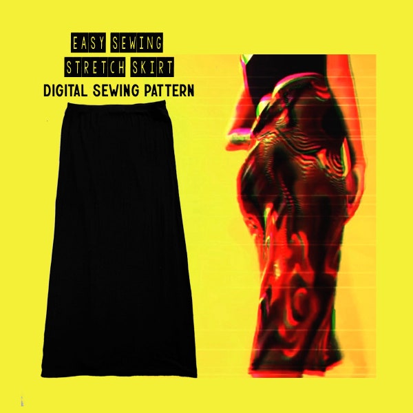 Digital Sewing Pattern // Maxi Skirt Knit Stretchy Skirt // Quick Fast Sewing