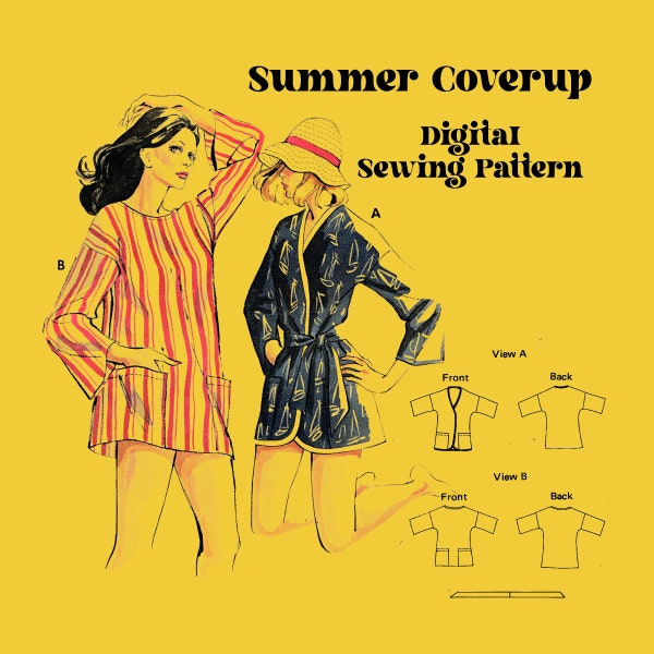 Coverup Summer Robe and Top // KwikSew 657// Vintage Sewing Pattern Digital