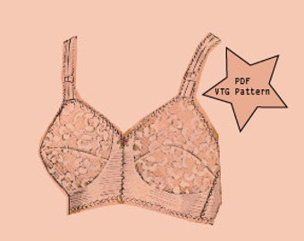 PDF // 1970s Bullet Bra Sewing Pattern // SIze 34 A B C D // VIntage Lingerie Sewing