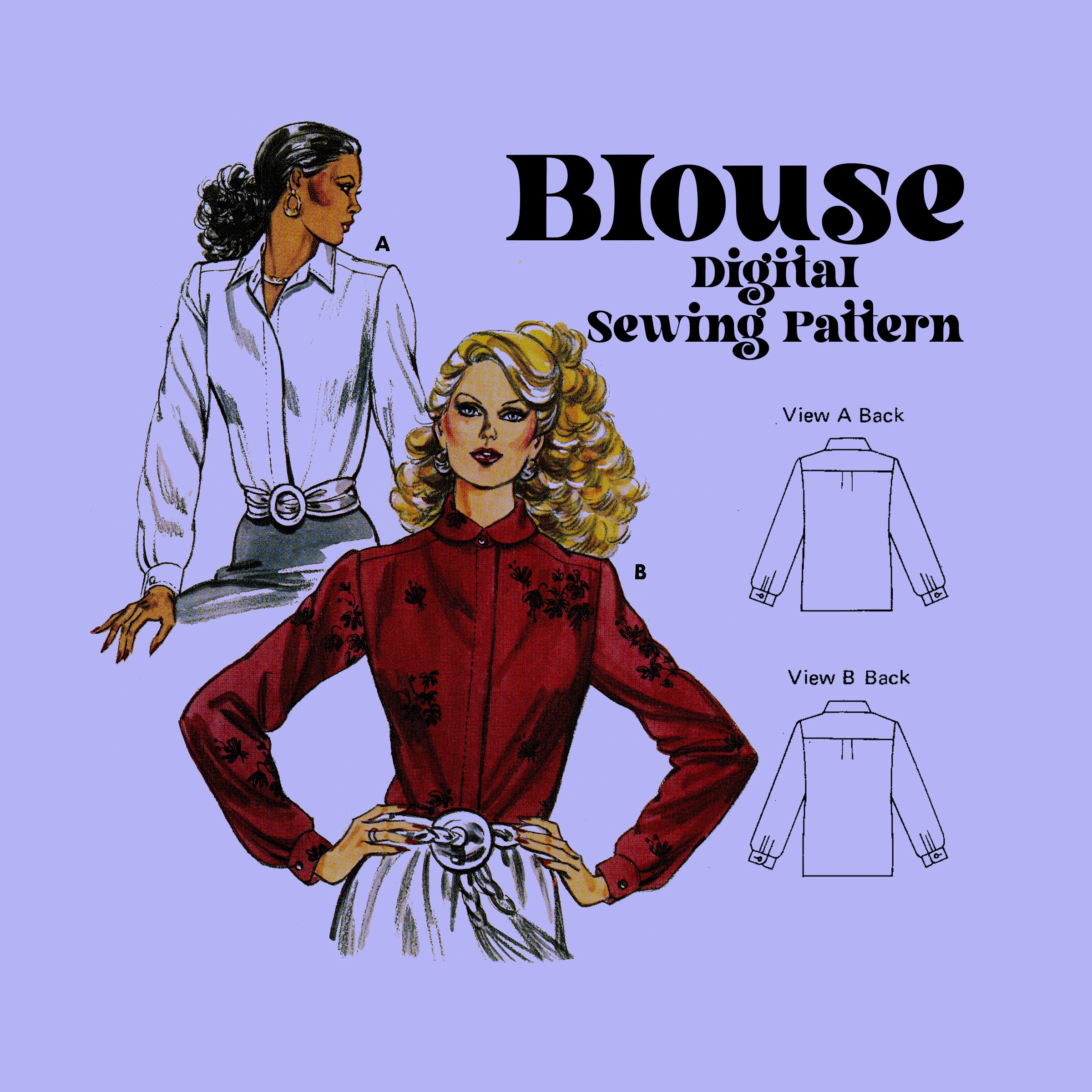 70s Sewing Pattern // Vintage Blouse //. Collared Blouse Button Up // Woven Fabric and Sheer Fabric // Kwik Sew 1188
