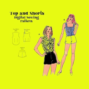 Shorts and Top Sewing Pattern // Digital Sewing Pattern // 90s sewing outfit // Vintage digital // Kwik Sew 2569