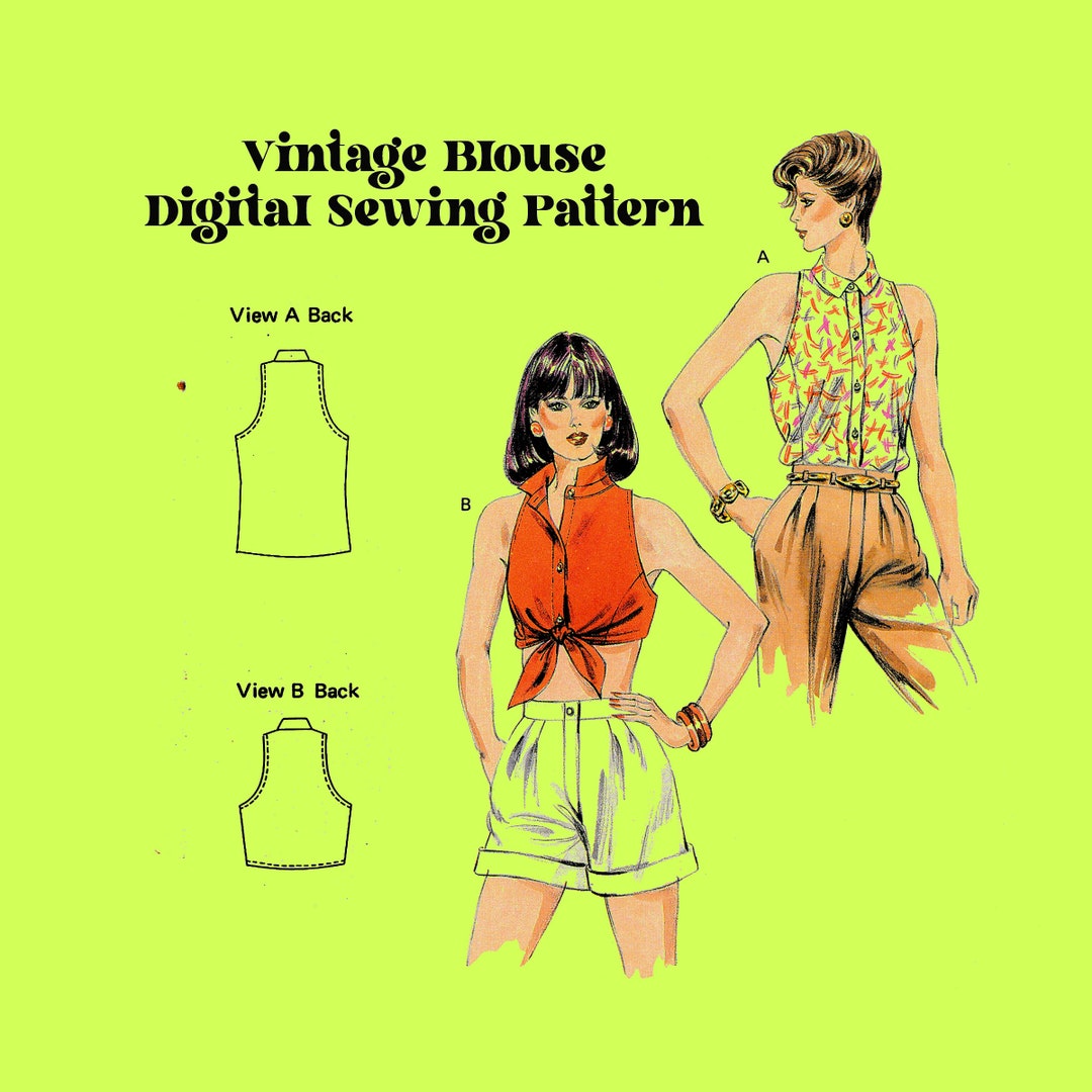 80s Sewing Pattern // Vintage Blouse //. Collared Blouse Button