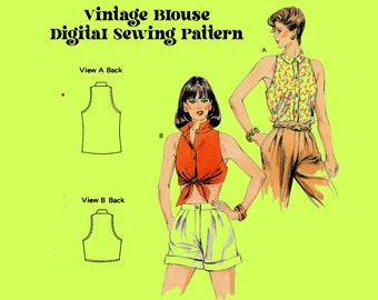 80s Sewing Pattern // Vintage Blouse //. Collared Blouse Button Up // Woven Fabric Fabric // Kwik Sew 1514