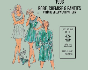 Vintage 1993 Lingerie Sewing Pattern | Robe, Chemise & Panties | Lace Trim Details | Vintage Sleepwear Pattern