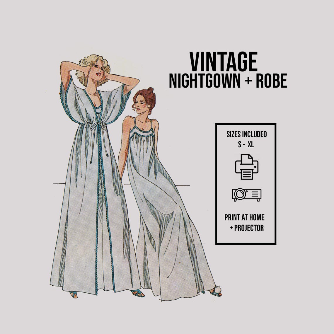 Knitted Robe Pattern Vintage Nightgown & Robe Sewing Pattern PDF | Stretch Knit Tricot | 876 ...