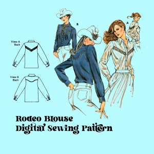 Ladies Long Sleeve //Rodeo Western Cowgirl Top  // Collar Top  Fringe // Woven Top Sewing Pattern // Kwik Sew 1098 Digital Sewing Pattern