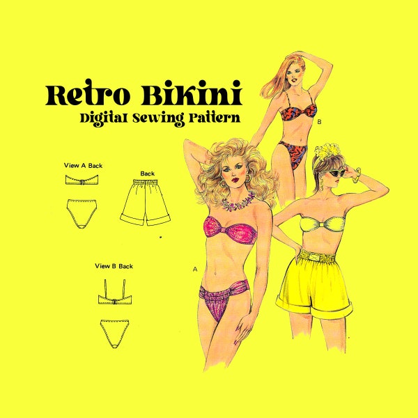 Retro Bikini High Leg Cut Bikini Sewing Pattern // Digital Sewing Pattern // Kwik Sew 1522  // 80s Swimsuit Sewing Pattern