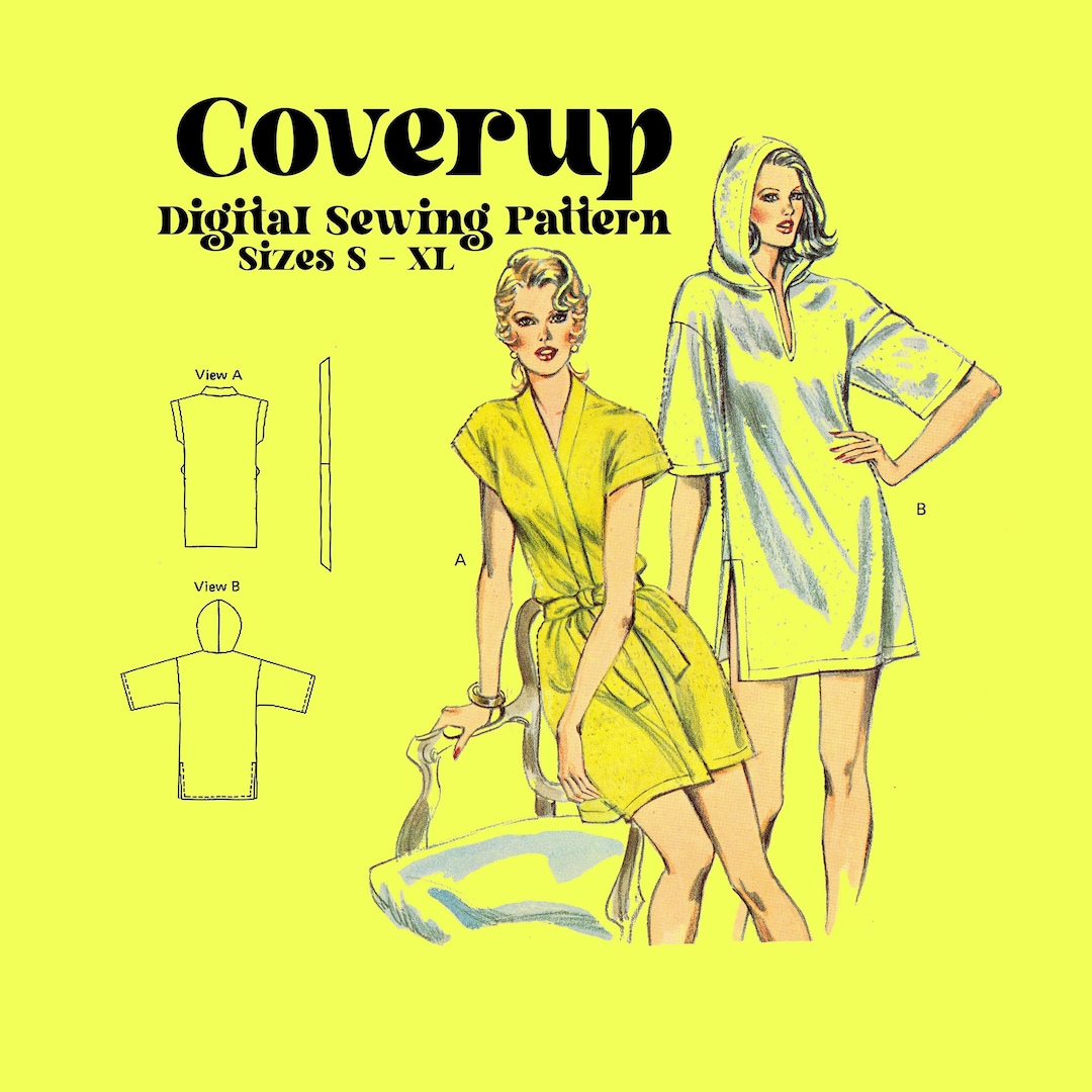 Surf Robe Pattern Womens Swim Cover up // Hooded Jacket Robe Wrap Style Digital Sewing ...
