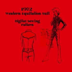 1970s Western Digital Sewing Pattern // ; Misses&#39; Western Equitation Suit . Two Piece Body Shirt & Hip-Huggers //  Digital Sewing Pattern