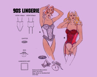 Vintage Lingerie Sewing // Garter Bodysuit & Merrywidow // Kwik Sew 2358 // Sewing Lingerie PDF Sewing //  Garter Bag Hankerchief