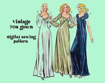 1970s Nightgown Digital Sewing Pattern // Gown Slip NylonTricot Knit Fabric // Vintage Sewing Digital Sewing Pattern // Kwik Sew 994