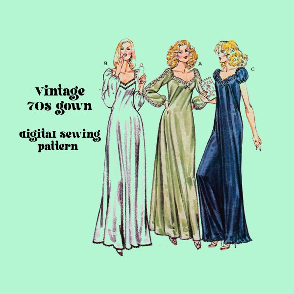 1970s Nightgown Digital Sewing Pattern // Gown Slip NylonTricot Knit Fabric // Vintage Sewing Digital Sewing Pattern // Kwik Sew 994