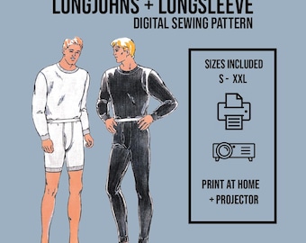 Mens Vintage LongJohns and Shirt Sewing Pattern //2389/ Digital Sewing Pattern
