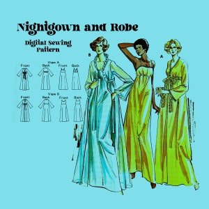Vintage Nightgown and Robe Digital Sewing Pattern //  NylonTricot Knit Fabric // Vintage Sewing Digital Sewing Pattern // Kwik Sew 721