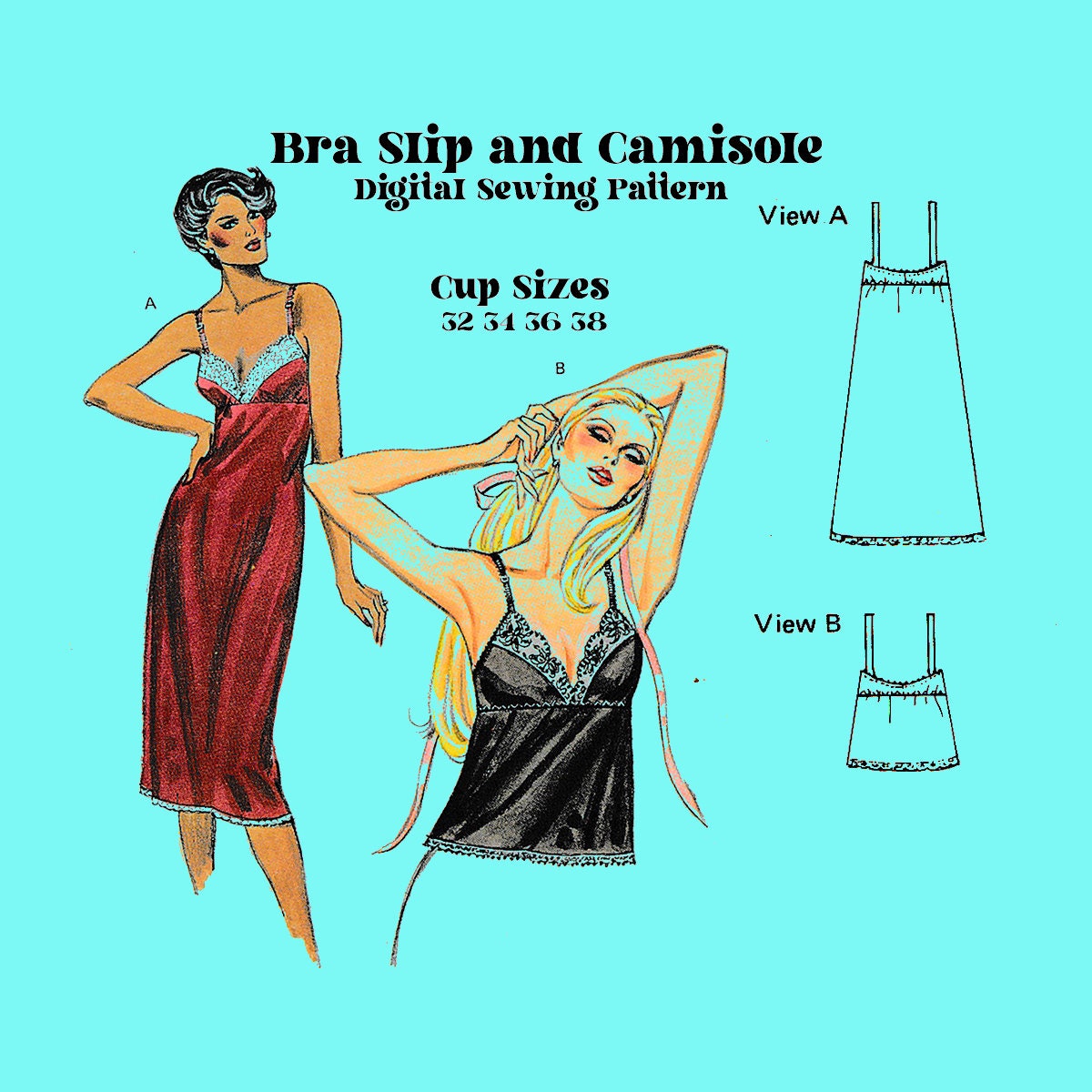 Vintage Lingerie Sewing Pattern // Ladies Slip // Bra Size: 32 34 36 38 //  Kwik Sew 1066// Vintage Slip // Digitized Sewing Pattern 