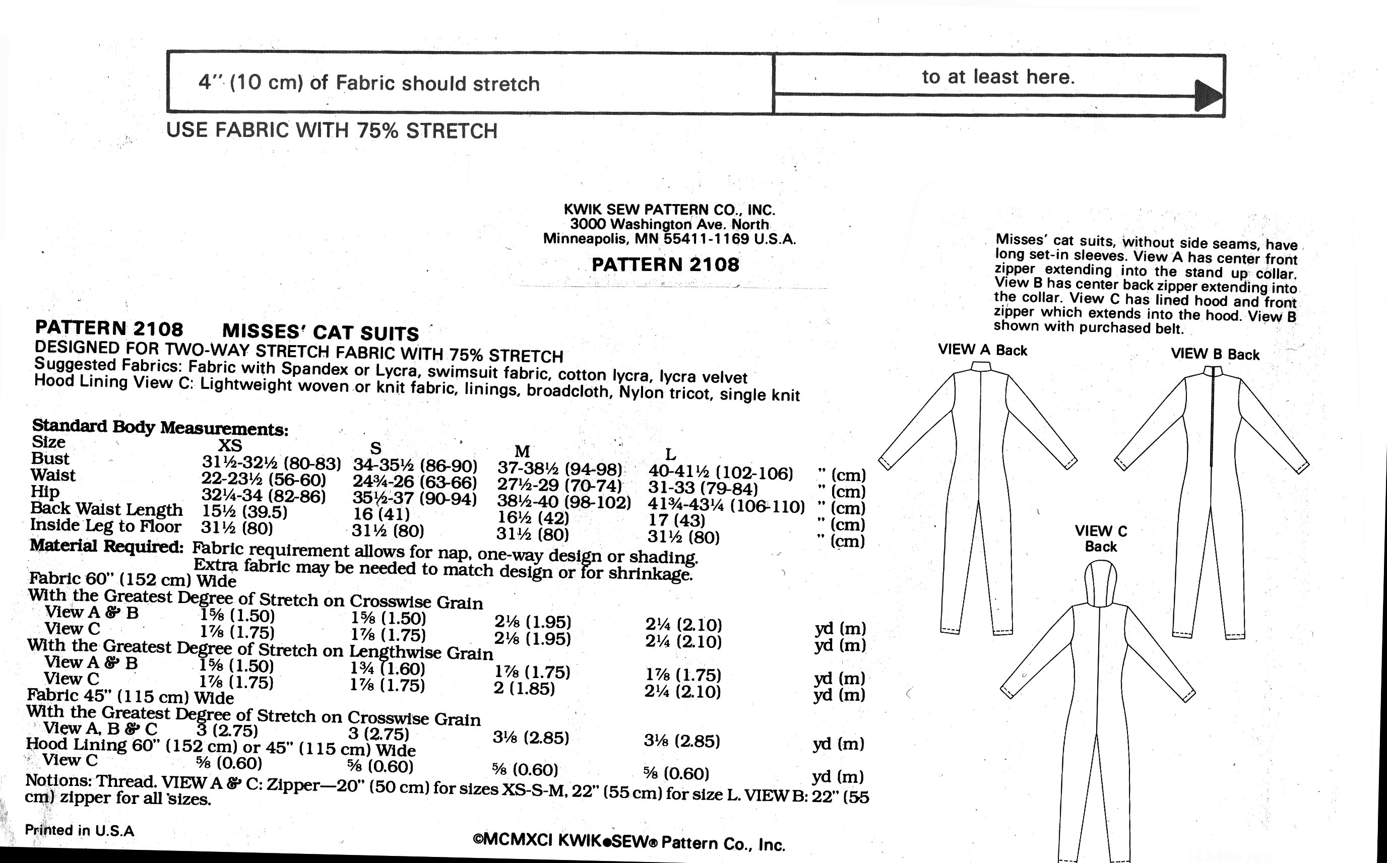 Catsuit Digital Sewing Pattern // Designed for 75% Stretch // Hood Long ...