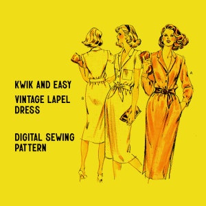 Lapel Dress Digital Sewing Pattern // Vintage Kwik and Sew 971 / Sizes 6 - 12