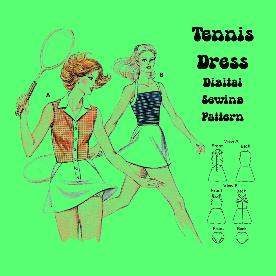 Athletic Dress Sewing Pattern // Tennis Dress Digital Sewing Pattern // Vintage 1970s Sewing