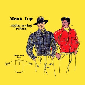 Mens Top  Sewing Pattern // Digital Sewing Pattern //  Western mens button down collared top // Vintage sewing pattern// Kwik Sew 2000