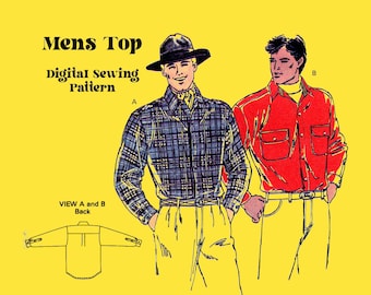 Mens Top  Sewing Pattern // Digital Sewing Pattern //  Western mens button down collared top // Vintage sewing pattern// Kwik Sew 2000
