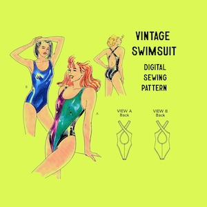 High Leg Cut Bikini Schnittmuster // Digitales Schnittmuster // Kwik Sew 1524 // Retro Badeanzug Schnittmuster